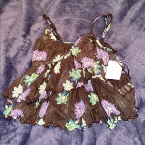 NWT Free People blouse- black with purple flowers